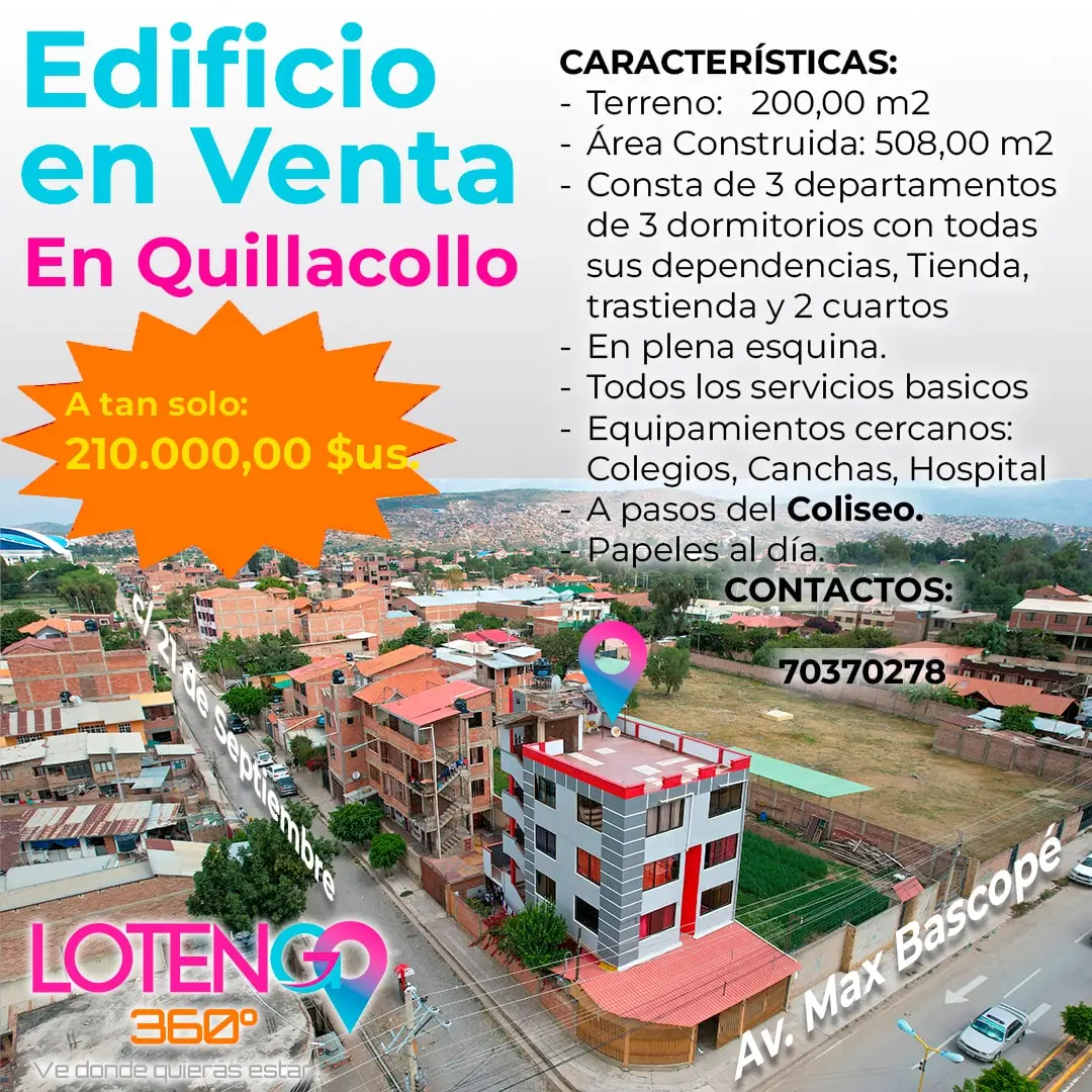 En este momento estás viendo Edificio en venta Quillacollo